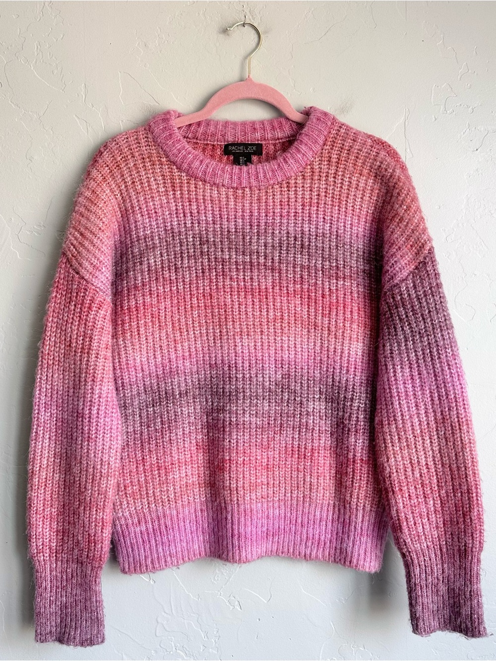 Rachel Zoe Pink Ombre Strip Chunky Knit Sweater Women's Small EUC Fall Winter